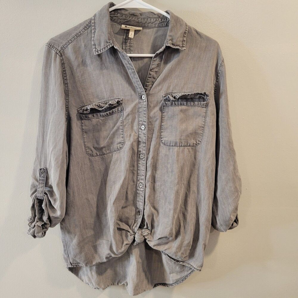 Haster And Orchard Gray Button Top Blouse Women Size Medium